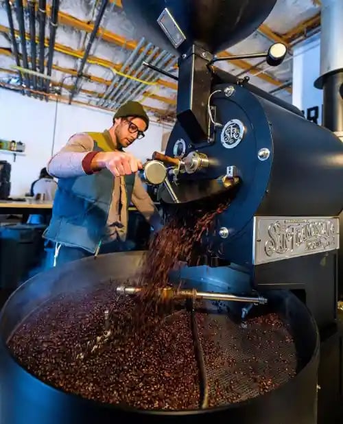 A San Franciscan SF-25 commercial coffee roasting machine on location