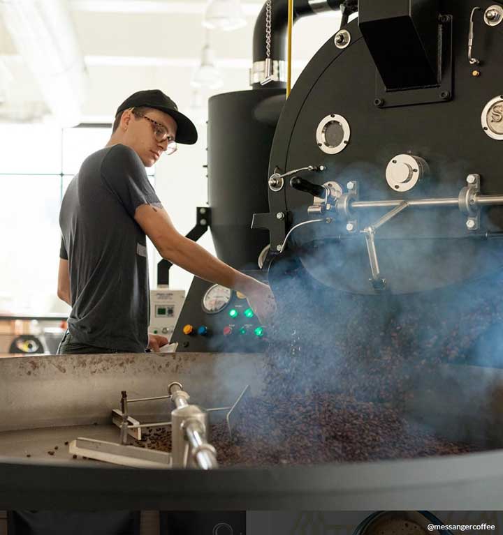 bean drop from large capacity coffee roaster